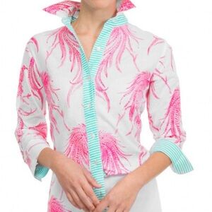 Gretchen Scott Boyfriend Shirt in a vibrant pink bird print Size M